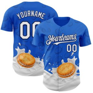 Custom Thunder Blue White-Black Foodie Food Cookies And Milk Authentic Baseball Jersey