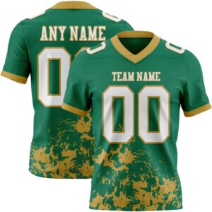 Custom Kelly Green White-Old Gold 3D Pattern Splash Authentic Football Jersey