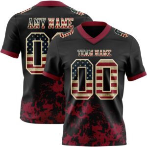 Custom Black Vintage USA Flag Crimson-Cream 3D Pattern Splash Authentic Football Jersey