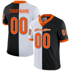 Custom Black Orange-White Split Fashion Football Jersey