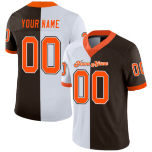 Custom Brown Orange-White Split Fashion Football Jersey