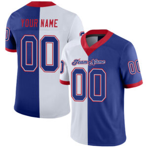 Custom White Royal-Scarlet Split Fashion Football Jersey