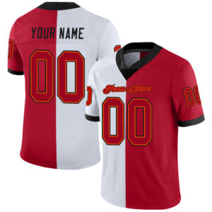 Custom White Red-Black Split Fashion Football Jersey