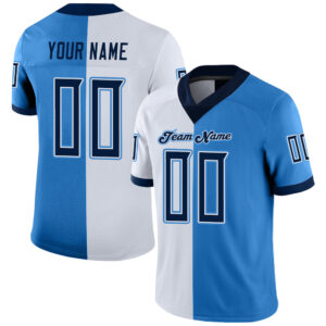 Custom Powder Blue Navy-White Split Fashion Football Jersey