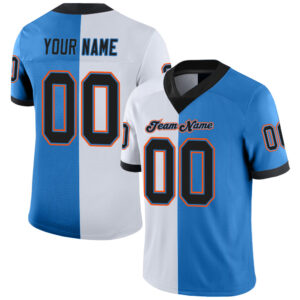 Custom Powder Blue Black-White Split Fashion Football Jersey